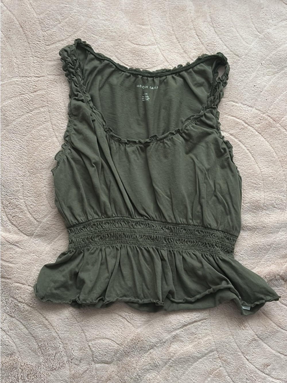 100%Cotton American Eagle Outfitters Olive Green Ruffled Peplum Cropped Tank Top - Picture 1 of 4
